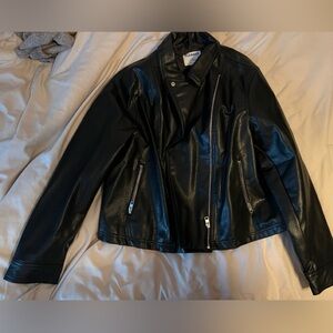 Black Leather Jacket with Silver Zippers